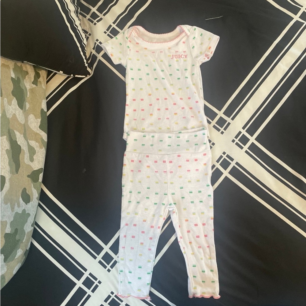 Juicy Couture Kids Pajama Set - White with Pink and Green Accents